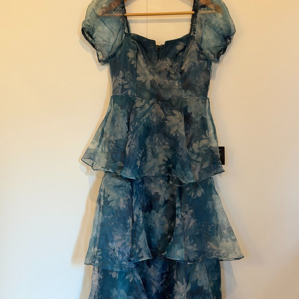 Lulus Blue Ruffle Floral Dress